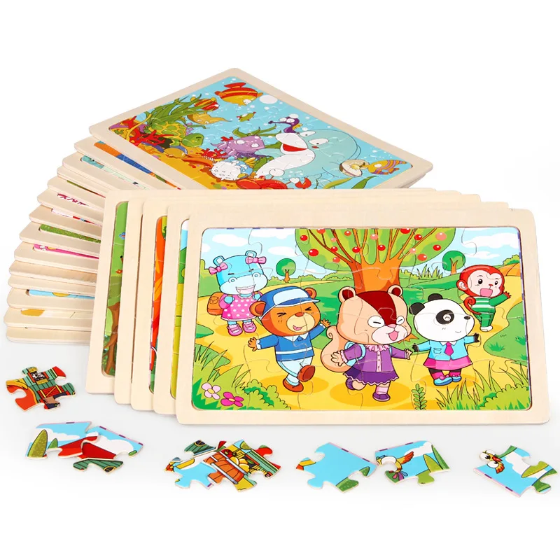 

New Style Baby Toys 24Pcs Cartoon Animal Jigsaw Puzzle Happy Farm Photo Wooden Toys Kids Educational Learning Gift Yugioh