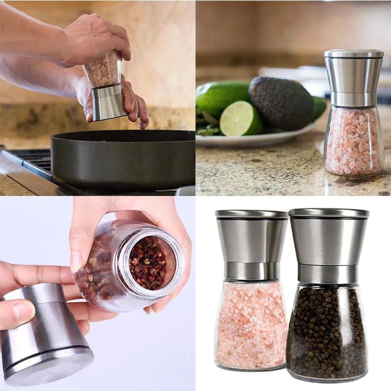 JX-LCLYL 1pc NEW Stainless Steel Pepper Mill Salt Spice Glass Bottle Grinder Kitchen Tool