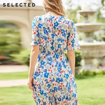

SELECTED Summer V Neckline Contrasting Print Cinched Waist Midi Dress S|41922J535