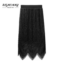 Black Lace Skirt Women Spring Autumn Sexy Slim Hollow Out Elastic High Waist Ladies Office Party Skirts Plus Size 4xl 5xl