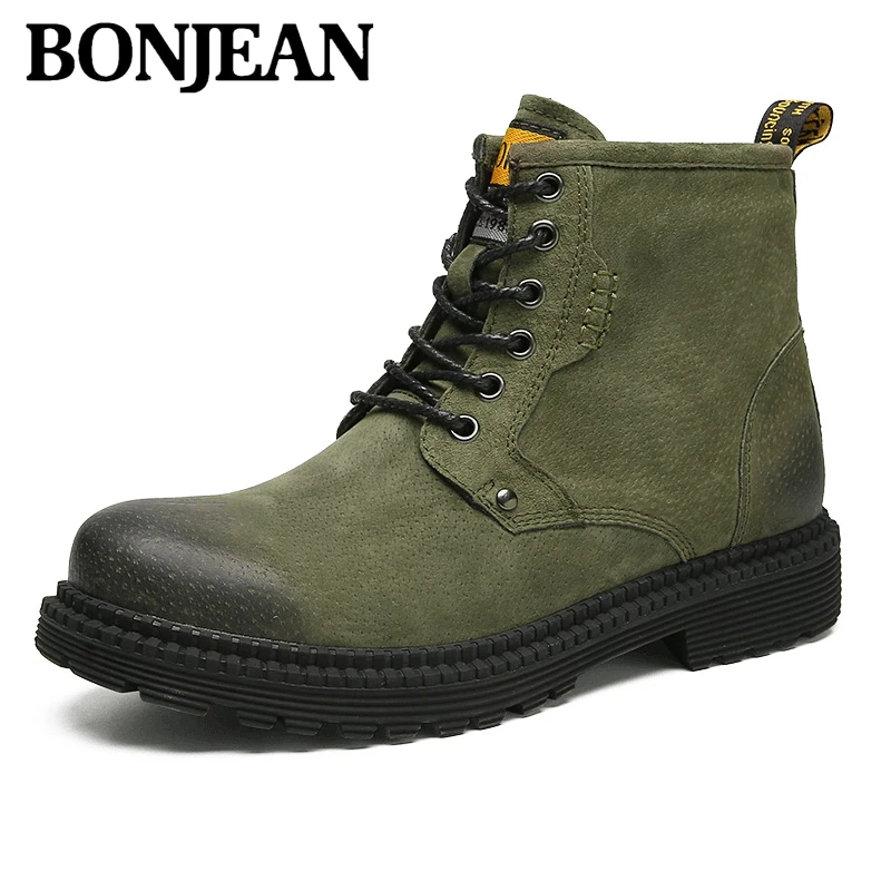 

2019 High Quality Split Leather Men Boots Dr Boots Shoes Oxfords High Top Increase Motorcycle Autumn Winter Shoes Man Snow Boots