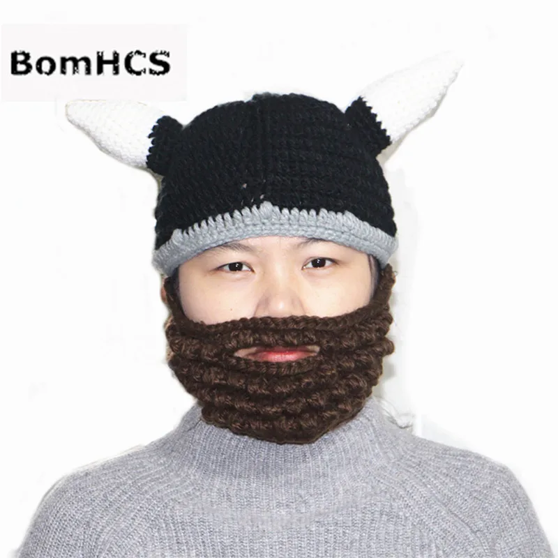 BomHCS Смешные вечерние шапка на Хэллоуин Мужская голова борода Beanie рожковая ручной