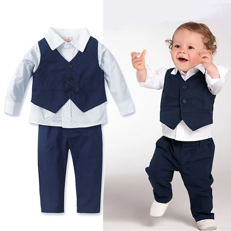 Kids Baby Boy Clothing Set Spring Autumn Baby Campus Style Gentleman Suit T shirts + Vest
