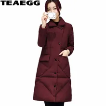 TEAEGG Woman Winter cCoats And Jackets Mid Long Parkas Mujer Invierno 2017 Wine Red Slim Winter Jacket Women Coat Outwear AL302