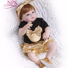 NPK 56 см силиконовая кукла-реборн для всего тела, настоящая жизнь, Золотая Детская кукла «Принцесса», подарок на день детей, подарок на Рождество, gif водонепроницаемый