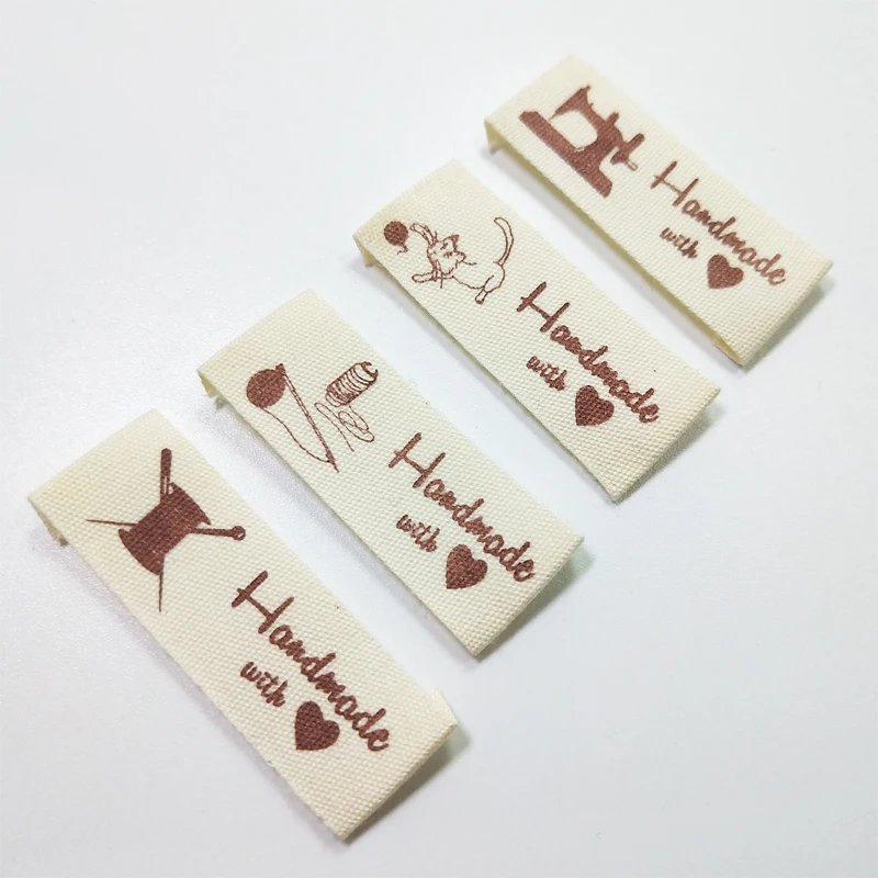 Sloobao 100pcs Hand Made With Love Cotton Printed Label Washable For  Clothing Labels Handmade Embossed Tags DIY Flag Labels For