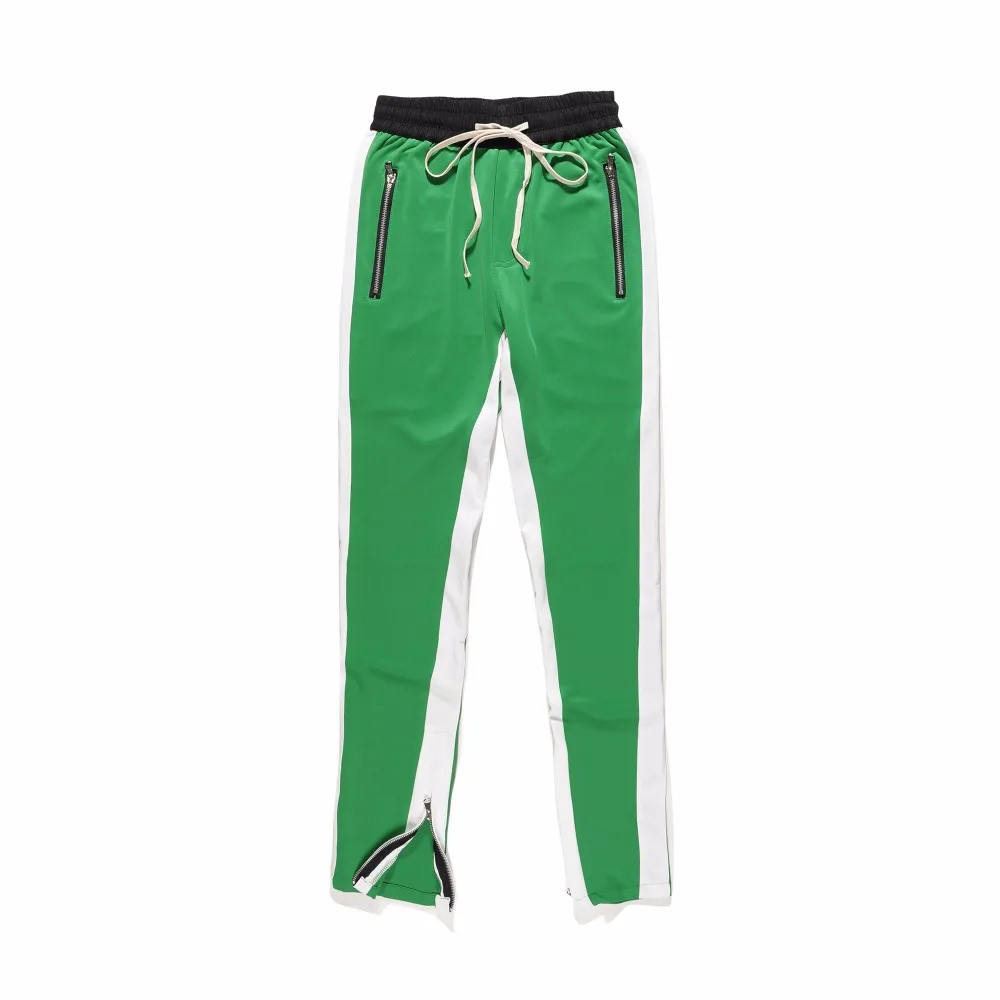 Высокое качество 2018 новый зеленый на молнии боковые полосы пот Штаны Для мужчин полной длины Для мужчин хип-хоп бегунов Штаны брюки Для