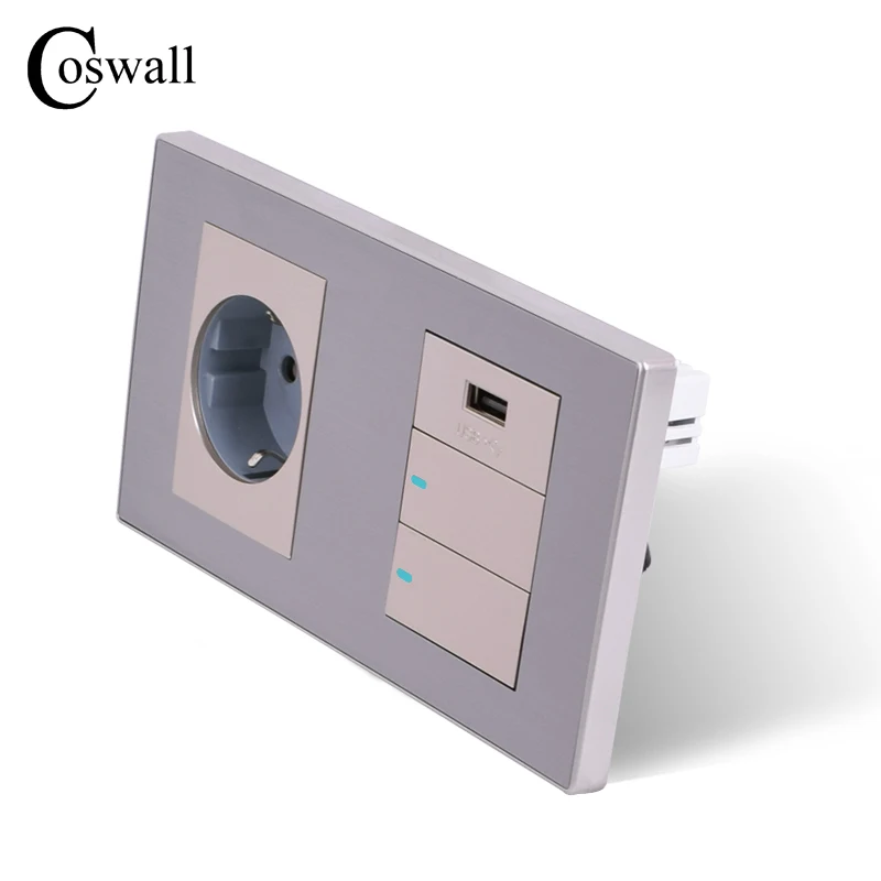 Настенная розетка стандарта ЕС Coswall 16A + usb порт для зарядки мобильных телефонов