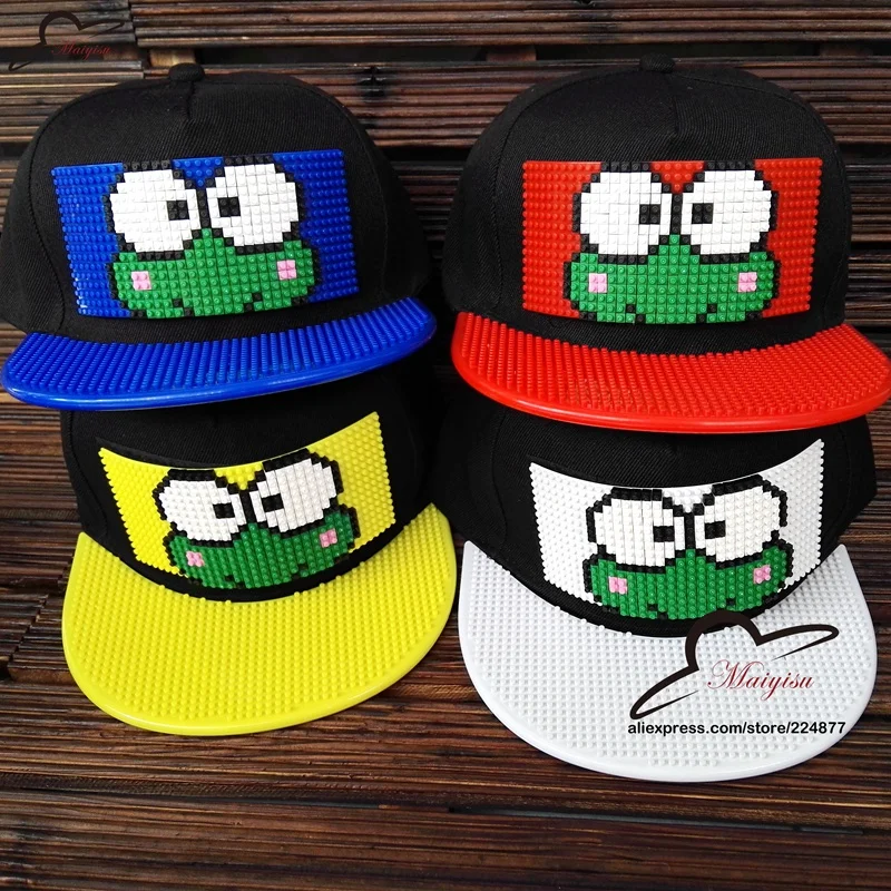 

Fashion Cartoon Frog New Design DIY Brick Snapback Hats For Men Summer Mosaics Cool Hat for Women Detachable caps