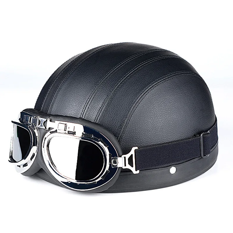 

Vintage Motorcycle Helmets retro Synthetic half helmet Moto Unisex Motocross Helmets With Goggles Adjustable Capacete