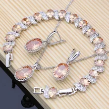 Шампанский кубик циркония, ювелирные наборы, 925 серебро, свадебные ювелирные изделия для женщин, серьги, камень, кулон, ожерелье, набор