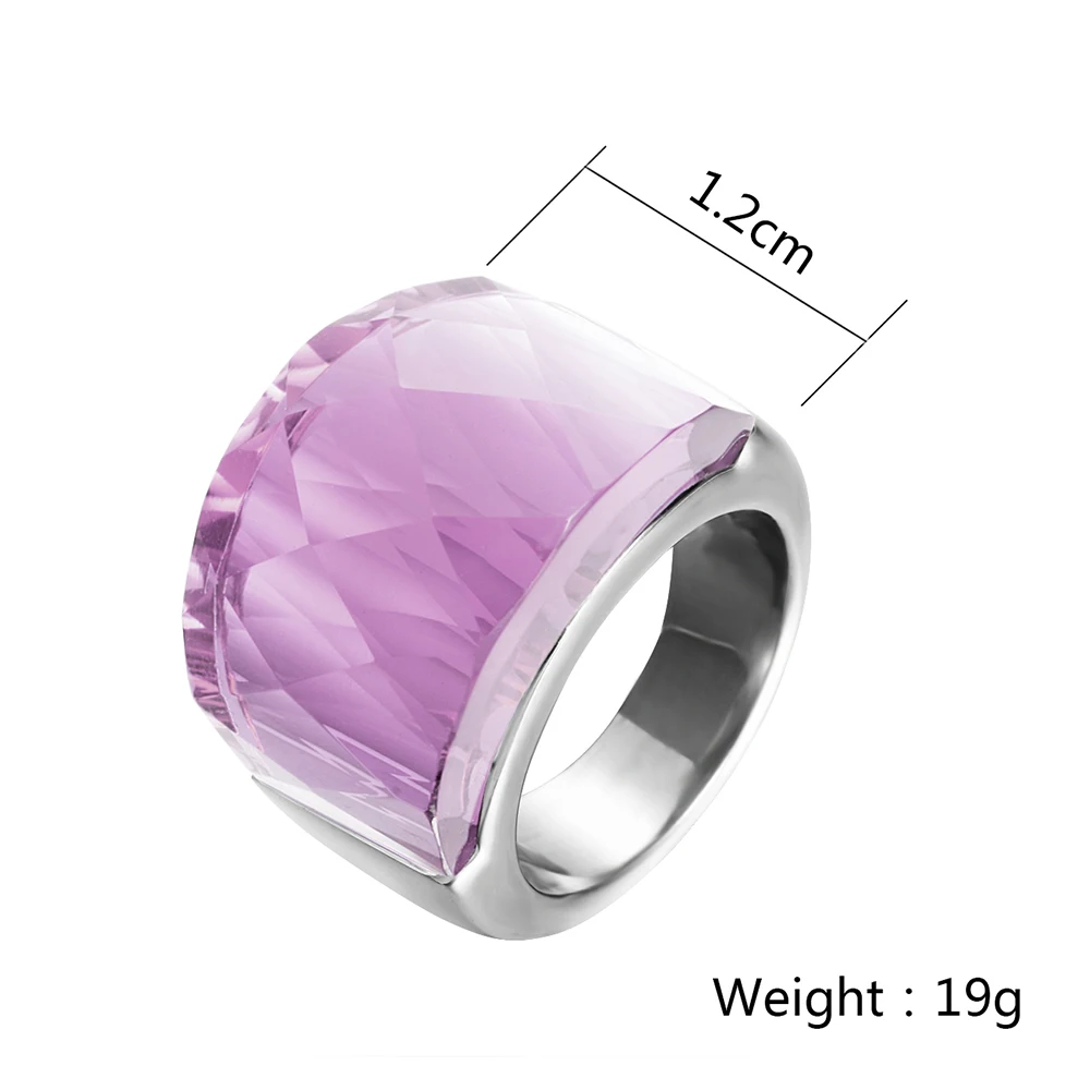 ZMZY Fashion Personality Elegant Big Rings For Women Pink Glass Stone Stainless Steel Wedding Ring Jewelry 4 Color to Choose