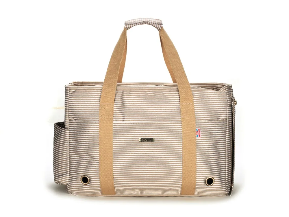 

Khaki Striped Polyester Pet Dogs Carrier Bag Fashion Small Puppy Dogs Bag