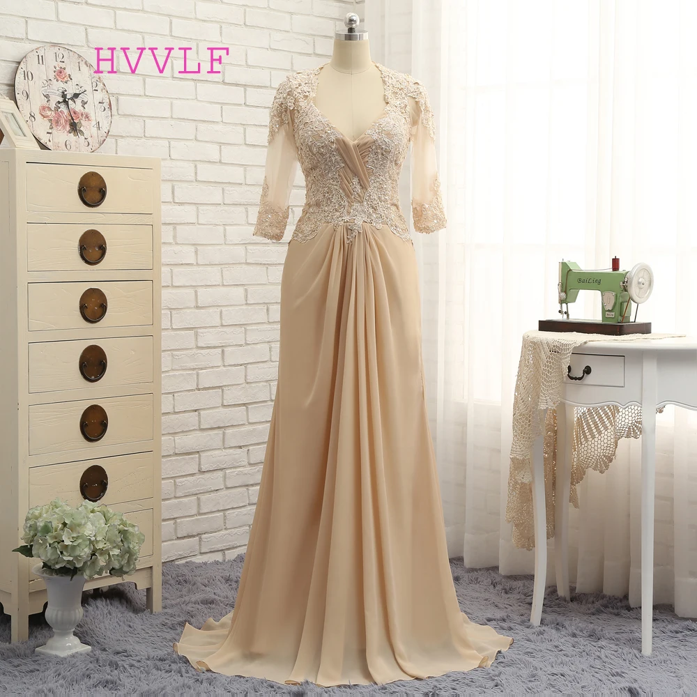 

Plus Size Champagne 2019 Mother Of The Bride Dresses A-line Half Sleeves Chiffon Wedding Party Dress Mother Dresses For Wedding
