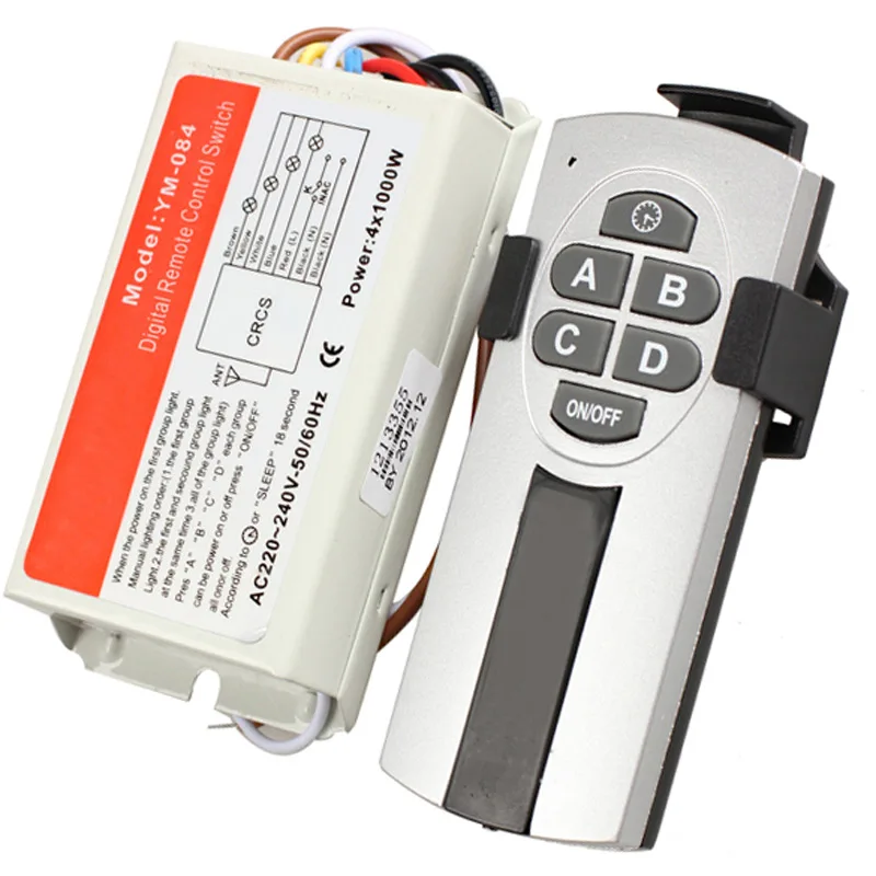 

1/2/3/4 Ways ON/OFF 220V Wireless Remote Control Switch Digital Controller Switch for Lamp Light TN88