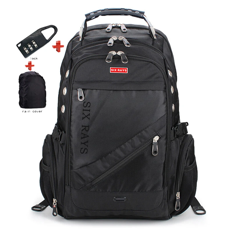 

SIXRAYS Men Laptop Bag External USB Charge Computer Backpacks Anti-theft Men's travel bags Waterproof Bags with Lock Raincover