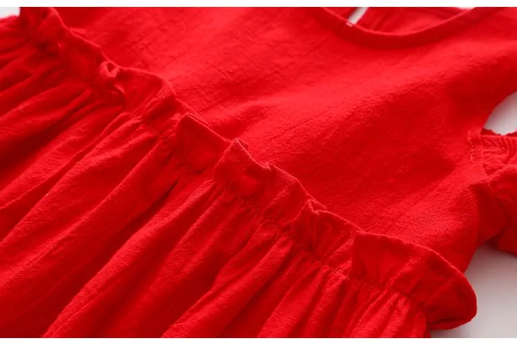 2018 Summer 2-10 Years Children Cotton Solid Red Color Wrap Off Shoulder Little Sexy Girl Strapless Wedding Dress For Girl Kids (7)