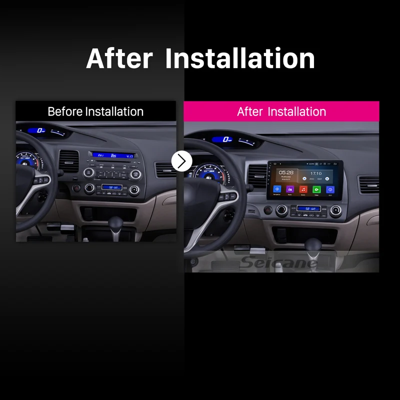 Sale Seincane Car 1Din Navi HD Android9.0 AutoRadio 4+32GB GPS for HONDA CIVIC 2006 2007 2008 2009 2010 2011 LHD support 4G DVR OBD2 4