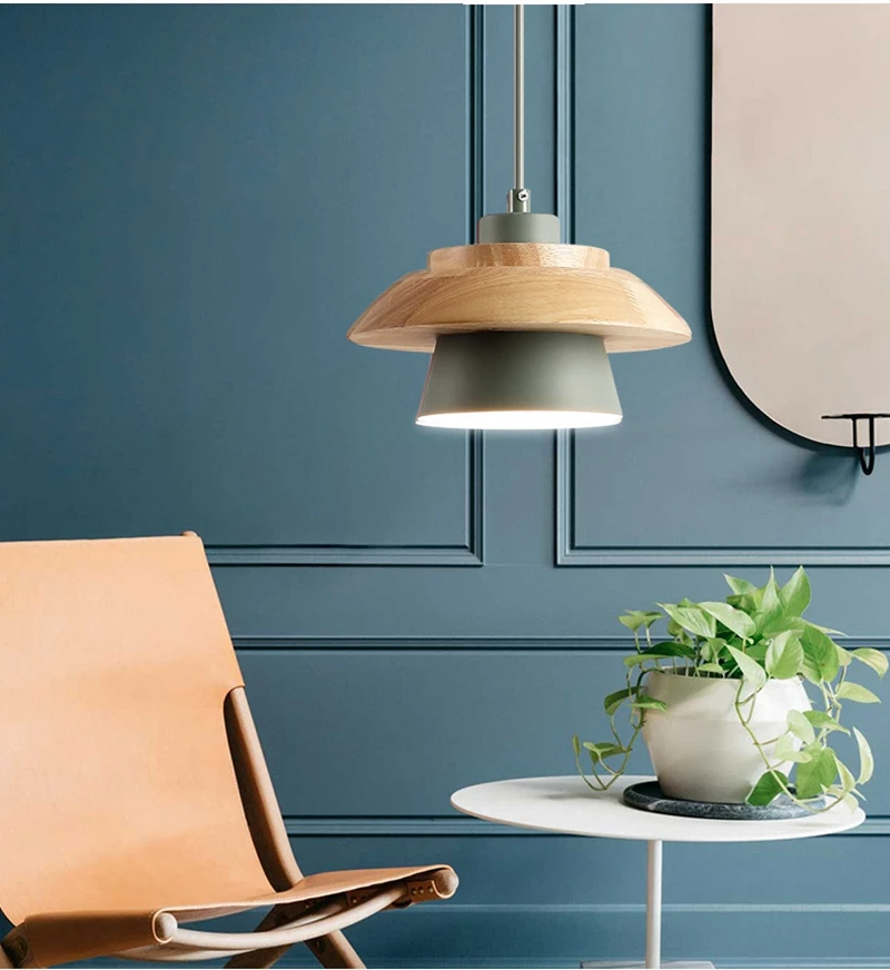 Modern Bedroom Pendant Light Home Indoor Lighting Decoration Hotel Room Pendant Lamp Aluminum Wood E27 Lamp Holder (7)