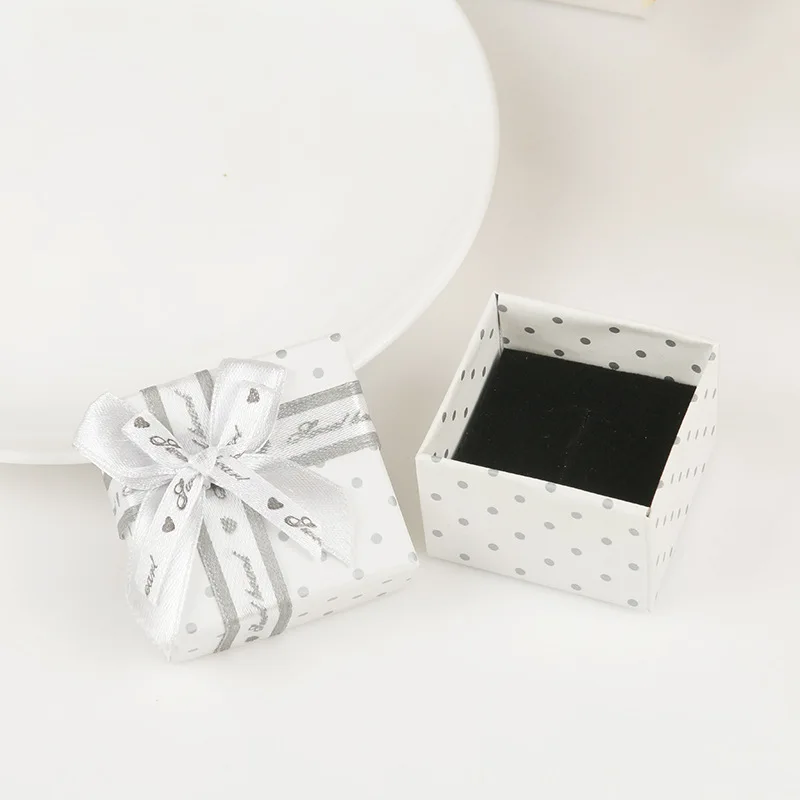 

DoreenBeads Elegant Heart Dot Pattern Bow Knot Ribbon Grey Paper Jewelry Ring box necklace box pendant box 1 Piece 5cm x 5cm