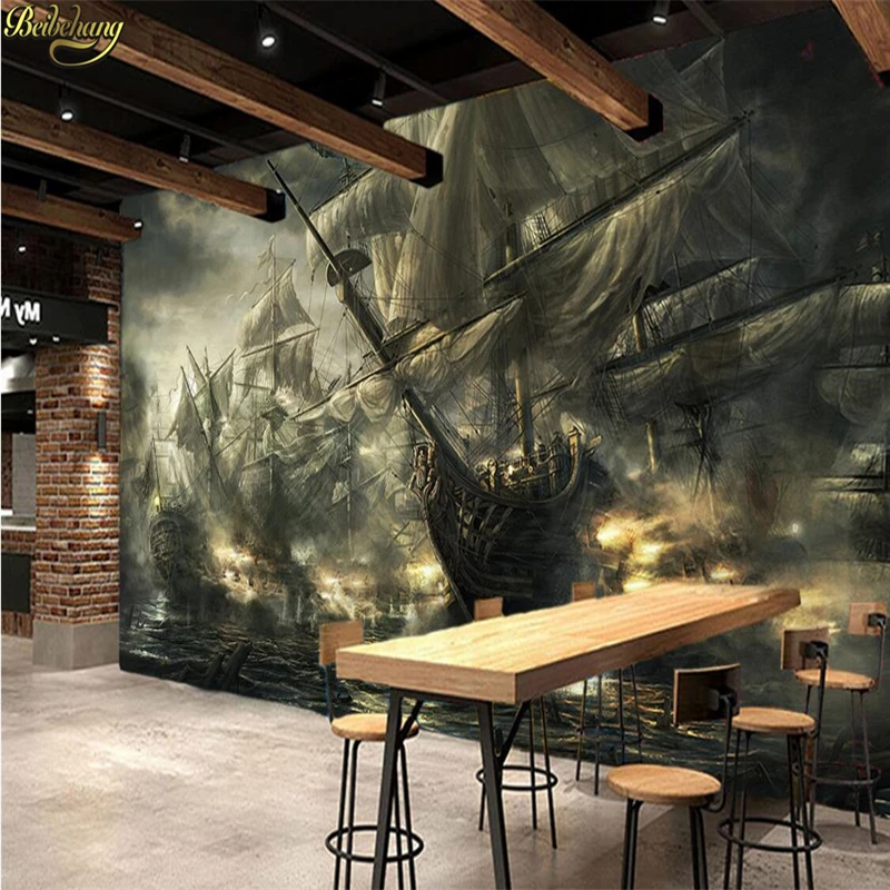 

beibehang Custom Photo 3d Wallpaper Fresco Vintage Nostalgia Pirate Ship Bar KTV Theme Forklift Background Wall papel de parede