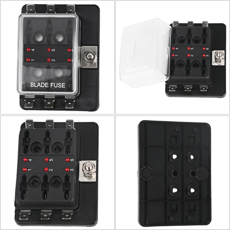 Caixa de Fusível 100a com Lâmina Kit para Barco Mini Automático v 24 Carro Fusíveis Titular Padrão Fusível Led Luz Advertência Marinho Trike 6 Way 12 7 12 v 24 v carro fusíveis titular