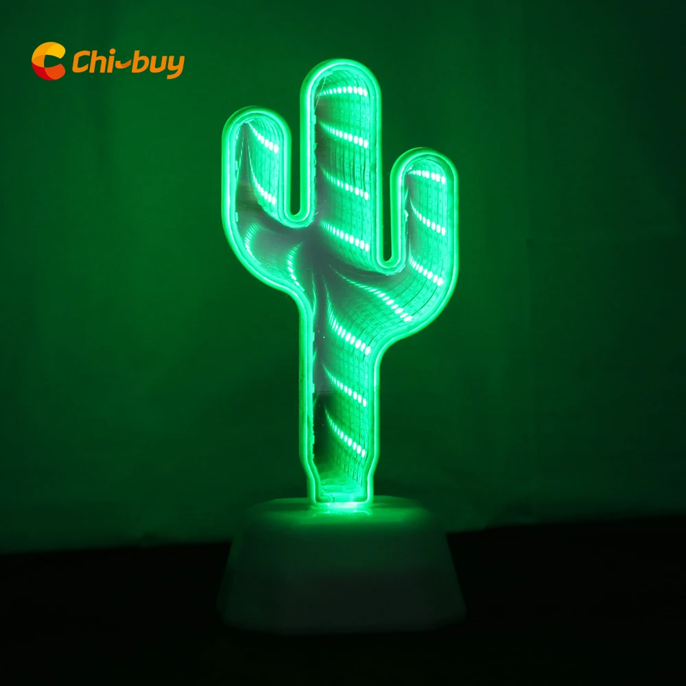 

3D Cactus LED infinity tunnel lamp LED Mirror tunnel light Home Decoration Light Sign Tunnel Mirror Light 3D tabletop light