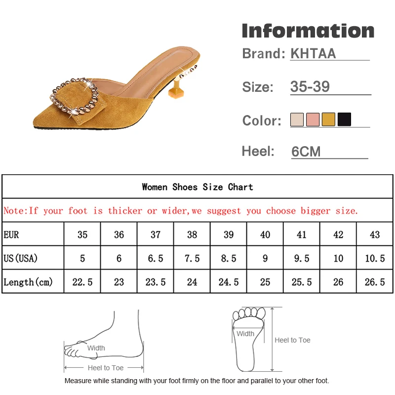KHTAA/Элегантные женские шлёпанцы; шлепанцы с острым носком; стразы; сандалии с пряжкой; модная однотонная Летняя обувь из флока; женская обувь