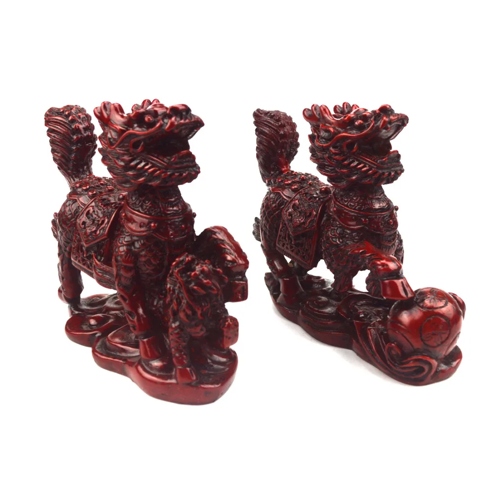 Feng Shui 2pcs Imitation Mahogany Chi Lin Qi Lin Chinese Dragon Horses