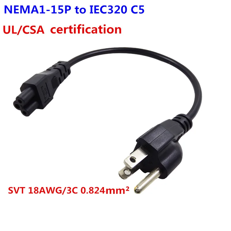 Американский США 3pin Микки Мышь AC Мощность короткий шнур, США Nema 5-15 P штекерным IEC320 C5 Женский ноутбук Портативный Мощность кабель 20 см