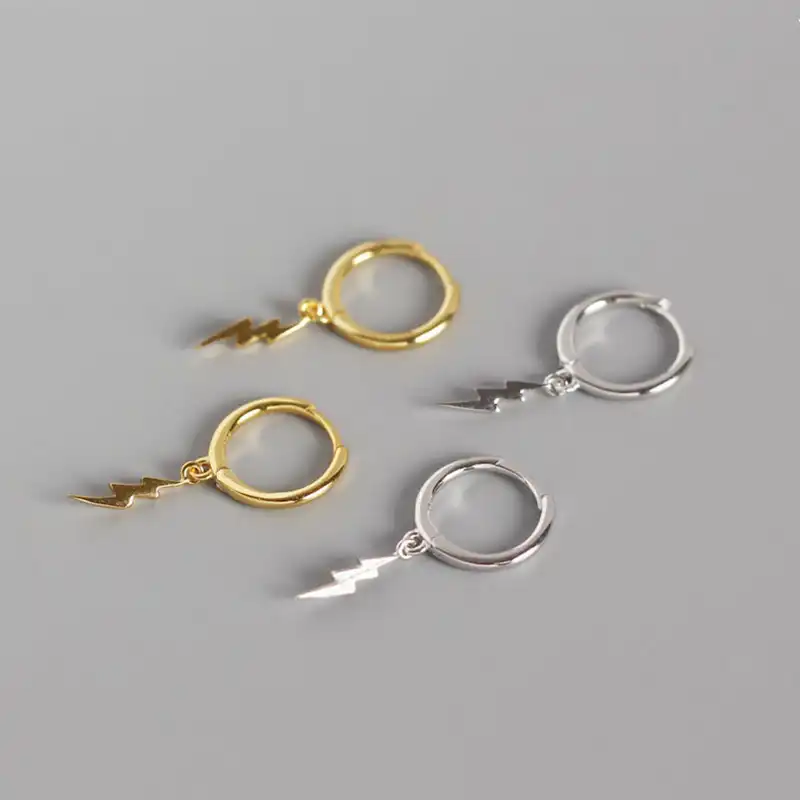 WTLTC Изящные Висячие Молнии Болт серьги-кольца для женщин в стиле панк Huggie серьги 925 пробы серебряные маленькие серьги унисекс