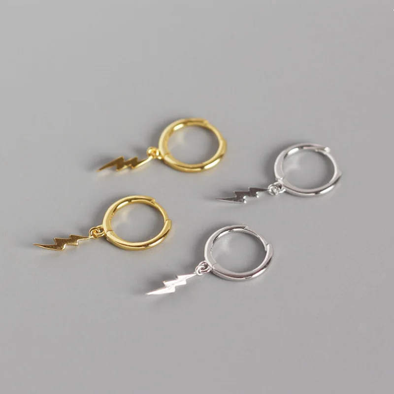 

WTLTC Dainty Drop Lightning Bolt Hoop Earrings for Women Punk Style Huggie Earrings 925 Sterling Sliver Small Earrings Unisex
