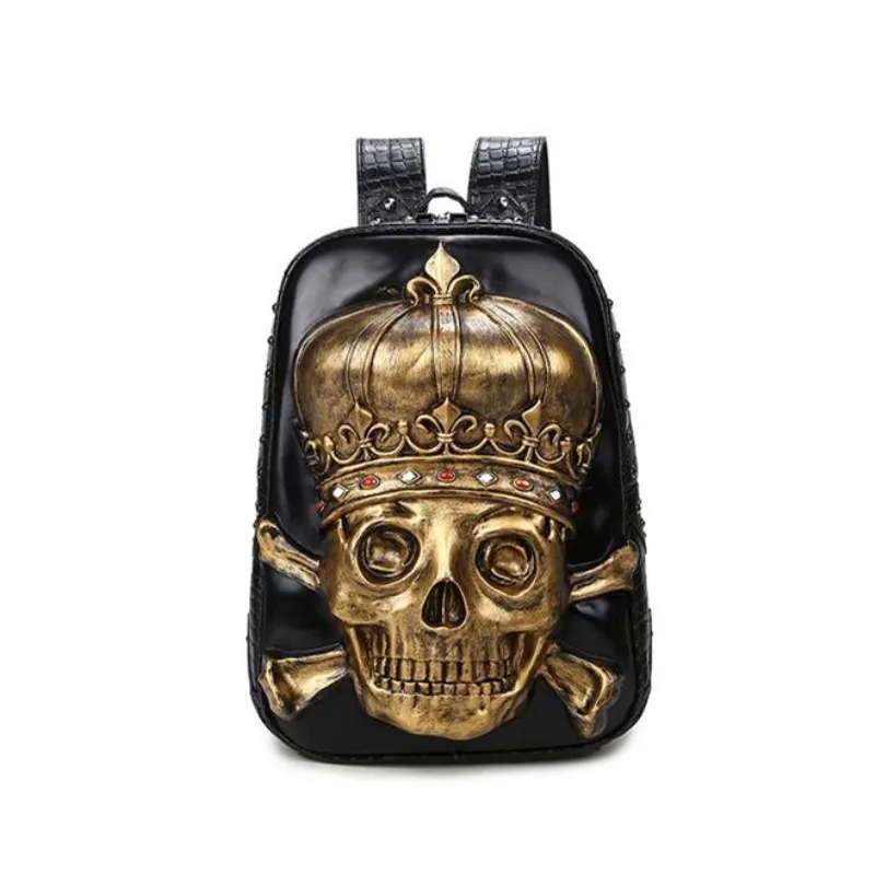 

High Quality PU Leather Rucksack Personalized Laptop Backpacks 3D Vintage Punk Style Skeleton Skull Backpack for Men Women