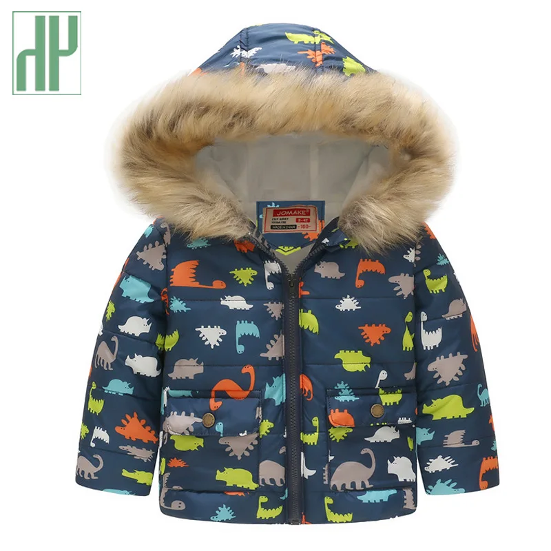 HH Kids/зимняя куртка с меховым капюшоном и принтом динозавра; детская зимняя куртка с радугой; ветровка для мальчиков; Верхняя одежда; парки для девочек; пальто