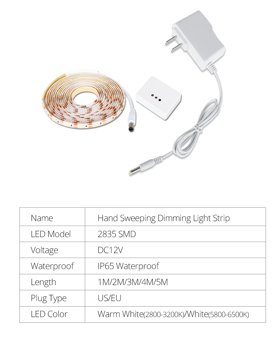 EeeToo Светодиодная лента DC 12 В с затемнением ручной датчик развертки переключатель 1 м 2 м 3 м 4 м 5 м 2835 SMD Светодиодная лента водостойкая для