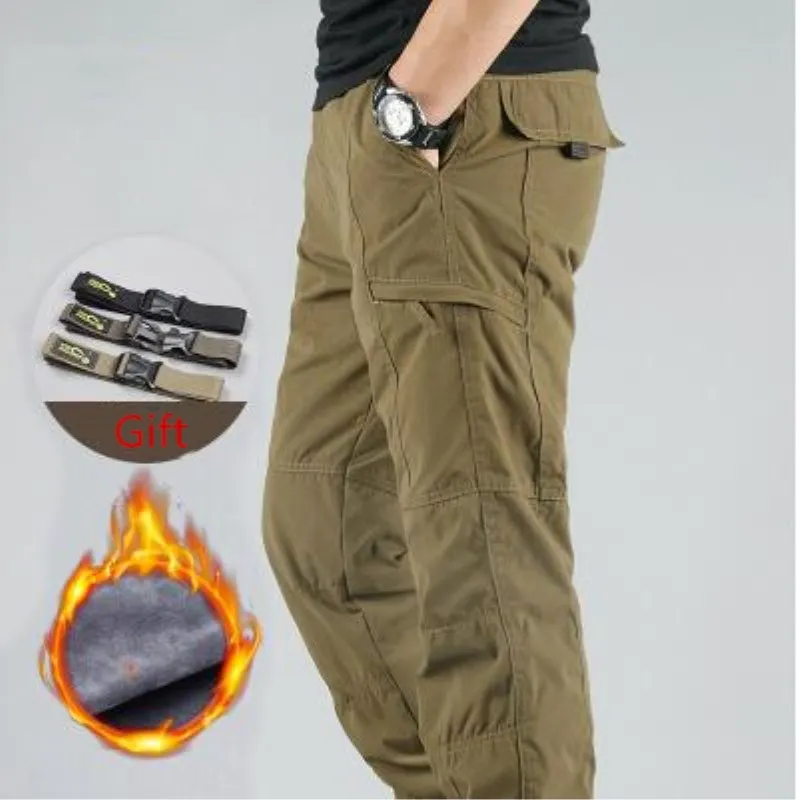 Men's Cotton Cargo Pants Winter Warm Thicken Fleece Casual Trousers Man Multi Pockets Combat Baggy Tactical Pants cargo pants cotton work pants military cargo pants men casual pants