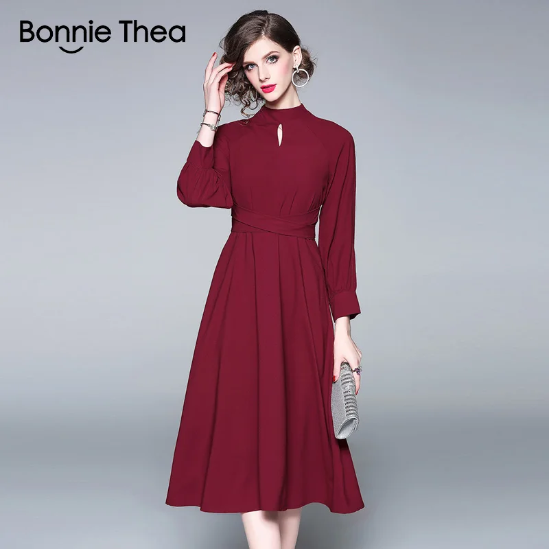 Женское платье миди bonnie thea длинное винтажное вечернее красного вина на осень и