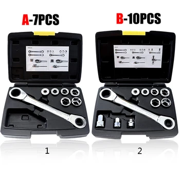 

7/10pcs Ratchet Wrench Set Double Head Socket Wrench Metric Auto Repair Tools with Box