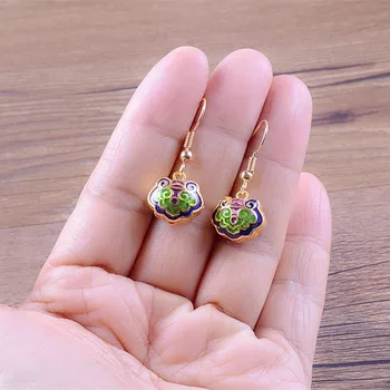 

Original vintage folk style glazed bronze lock Cute short female non pierced ear earrings