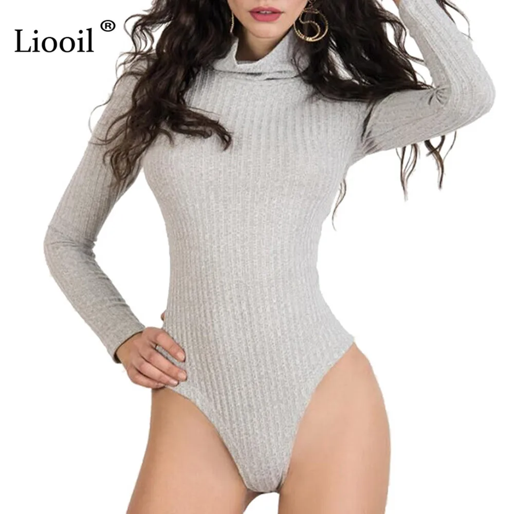 Liooil сексуальное облегающее трикотажное Боди женские комбинезоны для Для женщин 2019 длинный рукав вечерние черный комбинезон Для женщин s