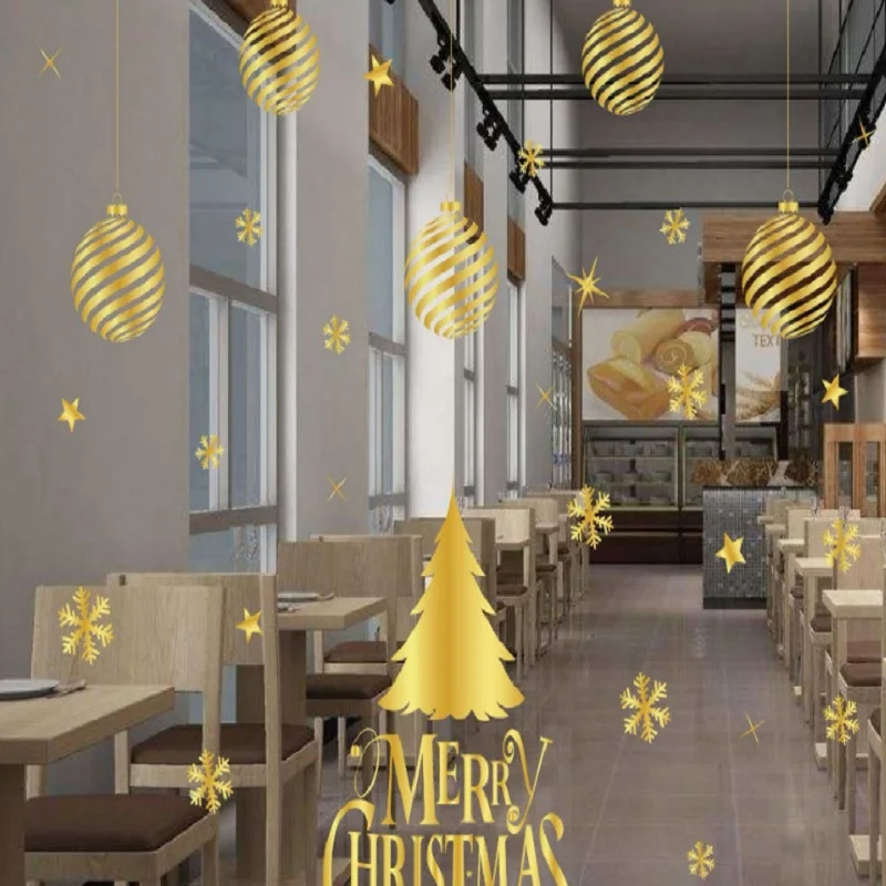 

Christmas stickers, no glue, static stickers, no marks, shop windows, glass windows, high grade golden Christmas decorations.