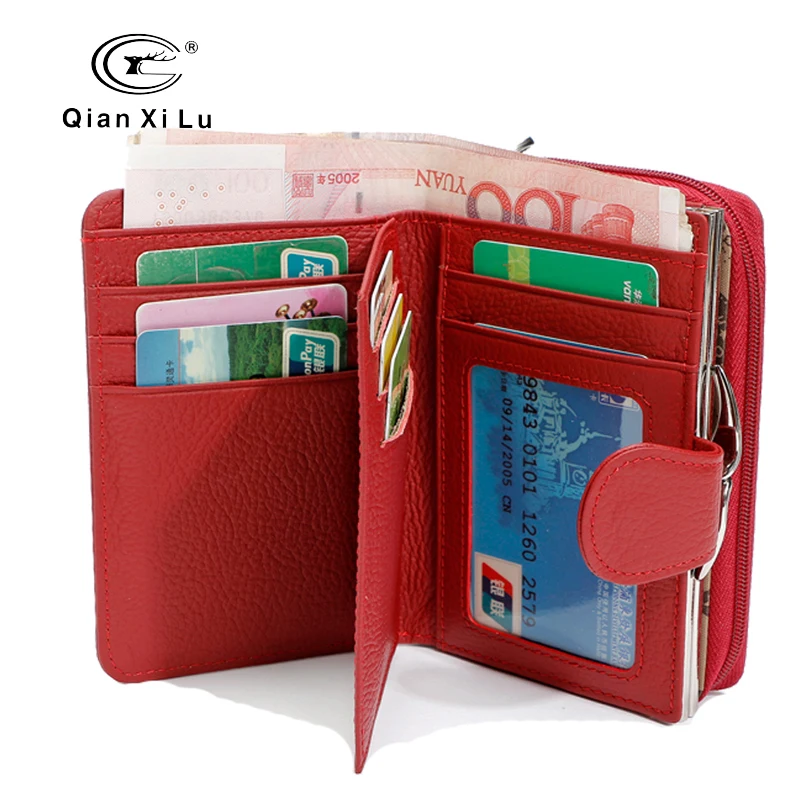 

Qianxilu 2017 New Genuine Leather Coin Purse Wallet High Capacity Fashion Dollar Price Card Holder Female Bags