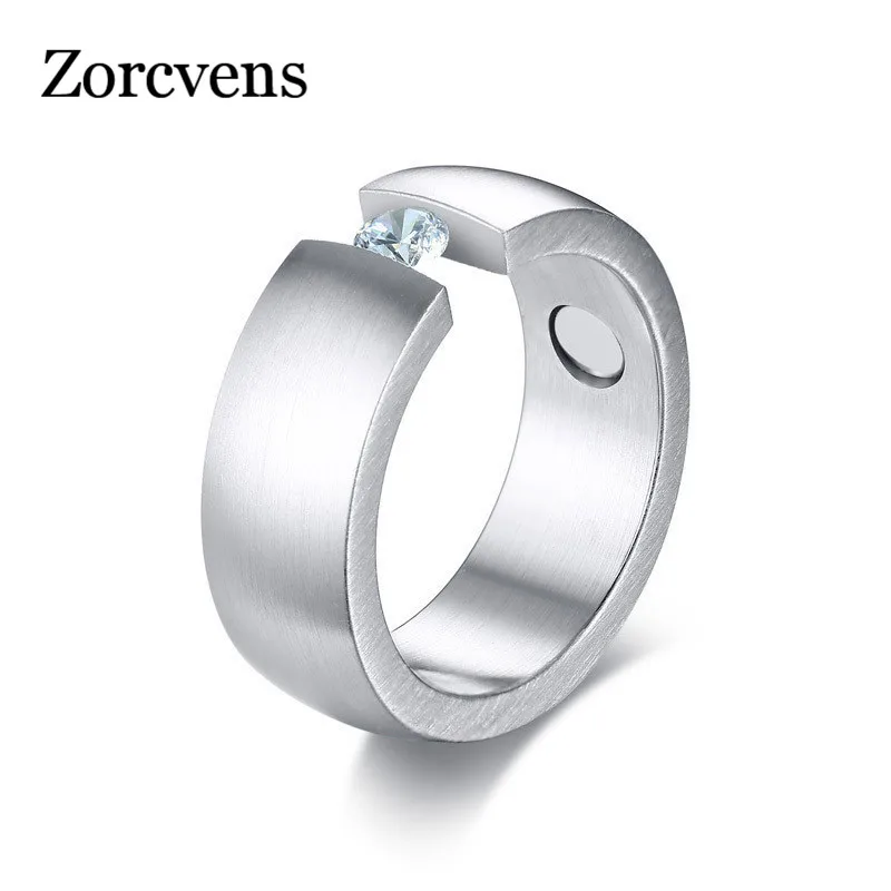Modyle Healthy Magnetic Rings for Men Matte Finished Stainless Steel Male Alliance with Bling Cubic Zirconia Accessories