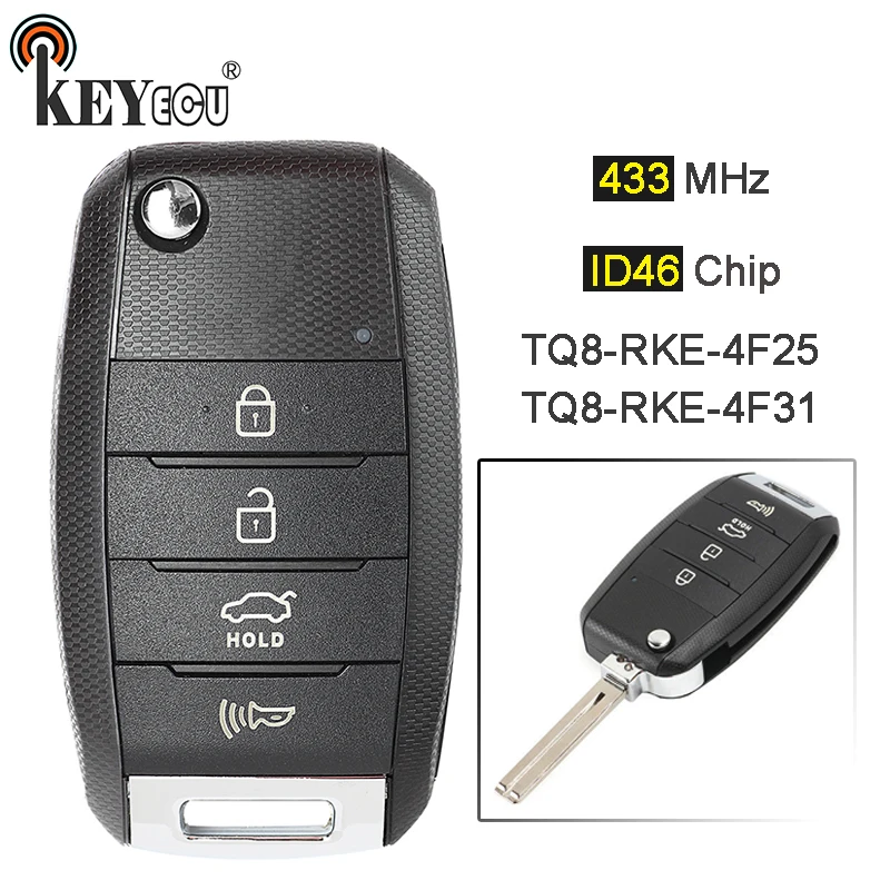 

KEYECU 433MHz ID46 TQ8-RKE-4F25 TQ8-RKE-4F31 Upgraded Flip Keyless Entry 4 Button Remote Key Fob for Hyundai Santa Fe Tuscon