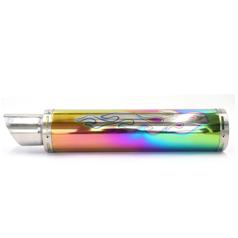 Colorful Stainless Steel Flame Print Motorcycle Exhaust Muffler 515mm x