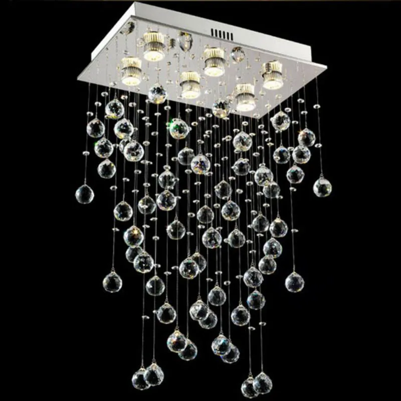 

Rectangle Crystal Light Fixture Living Room Bedroom Lamp Lighting with Real Crystals