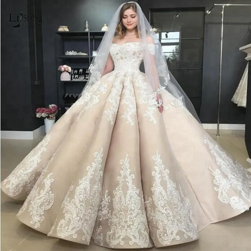 

Gorgeous Budai Bridal Dresses Puffy Lace Ball Gowns Wedding dresses Plus Size Off Shoulder Wedding Gowns Vestido De Noiva