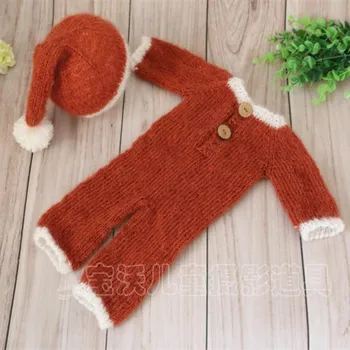 

Knit Newborn Onesie Santa Suit Newborn Clothes Crochet Baby Bonnet and Romper Set Infant Hat Christmas outfits Photography Prop