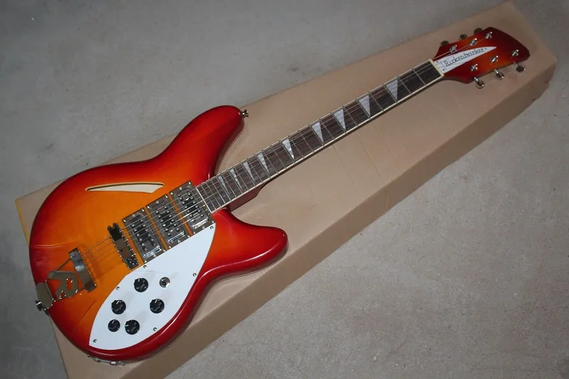 

Factory Custom Musical Instrument NEW Rick Semi Hollow Ricken Cherry Red 3 Pickup R Tremolo Dual Output Jazz Electric Guitar 725