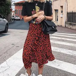 Motina Julia уличная леопардовая юбка Женская Асимметричная юбка с рюшами Нижняя 2018 Осенняя юбка с принтом женская